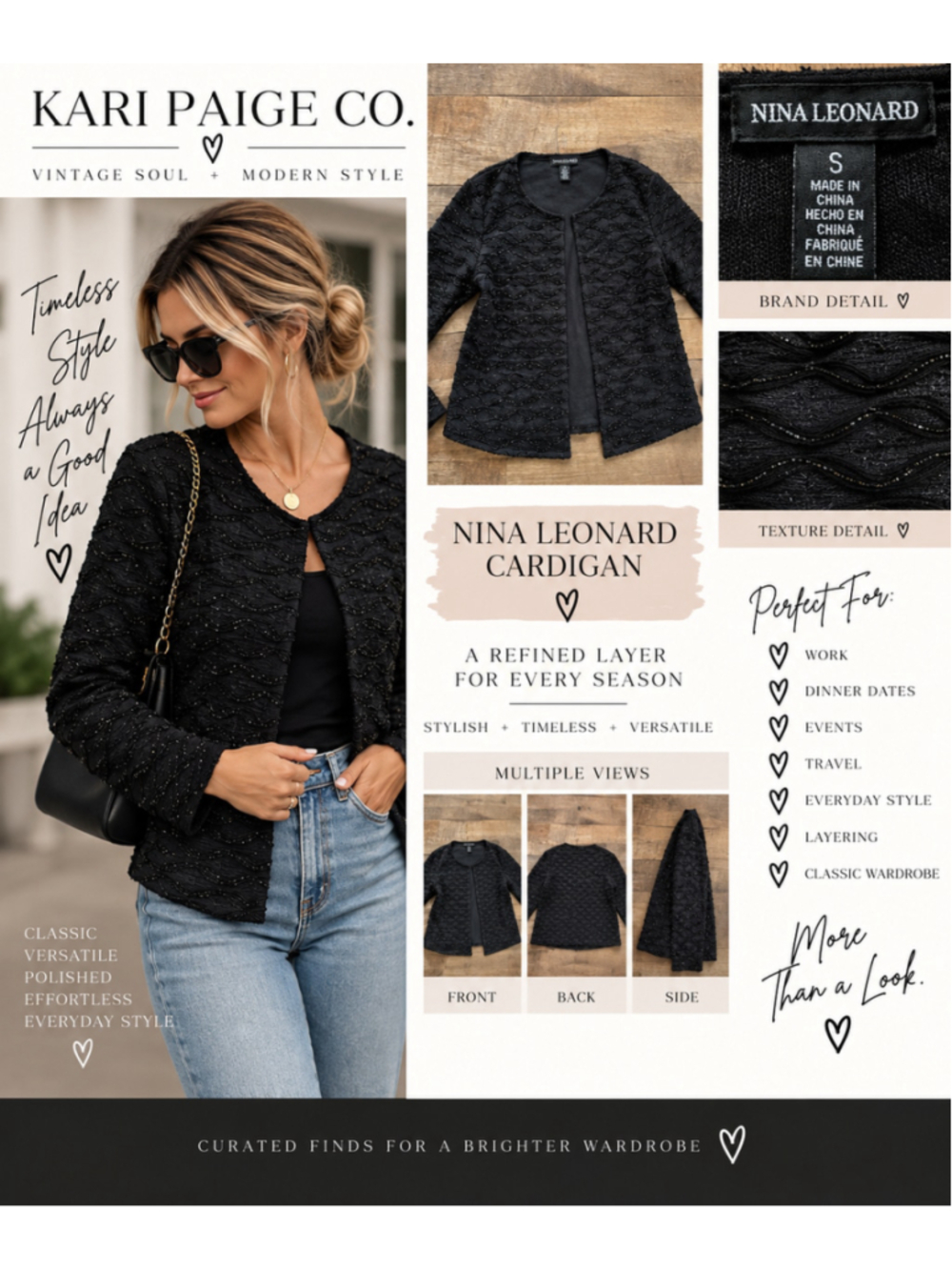 Women's Nina Leonard Black Shrug S F26